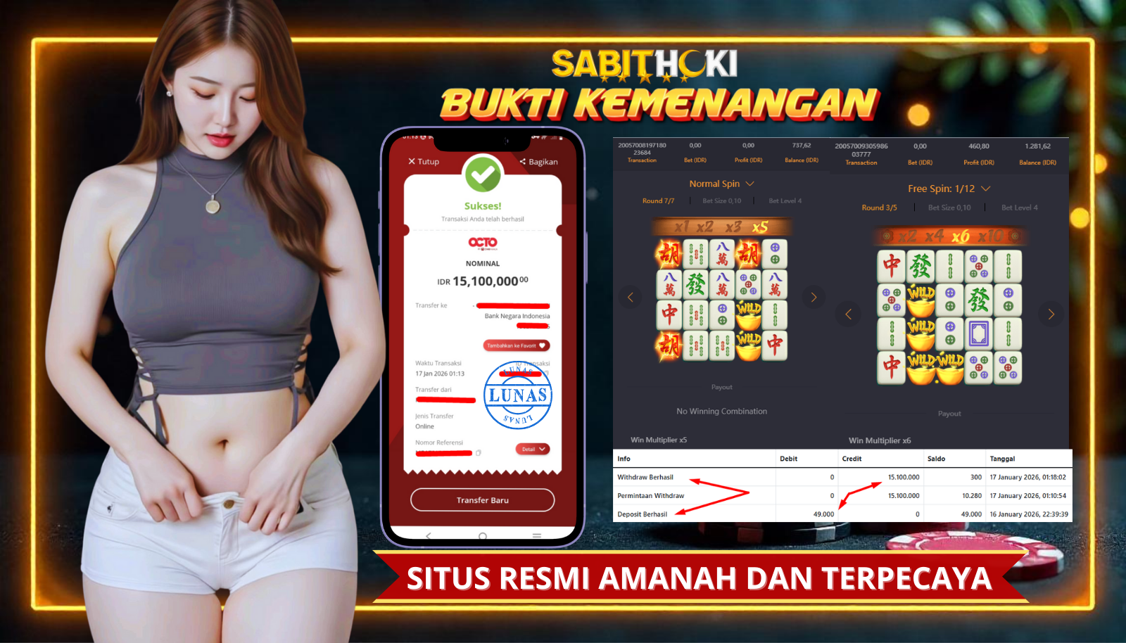 SELAMAT KEPADA MEMBER SETIA SABITHOKI BERHASIL JACKPOT DI PERMAINAN MAHJONG WAYS